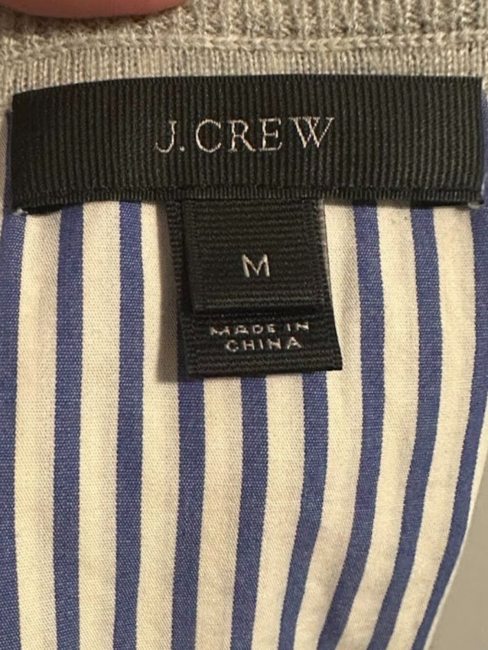 J. Crew Striped Wool/Cotton Mixed Media Crewneck Grey Sweater - Size Medium - Picture 3 of 8